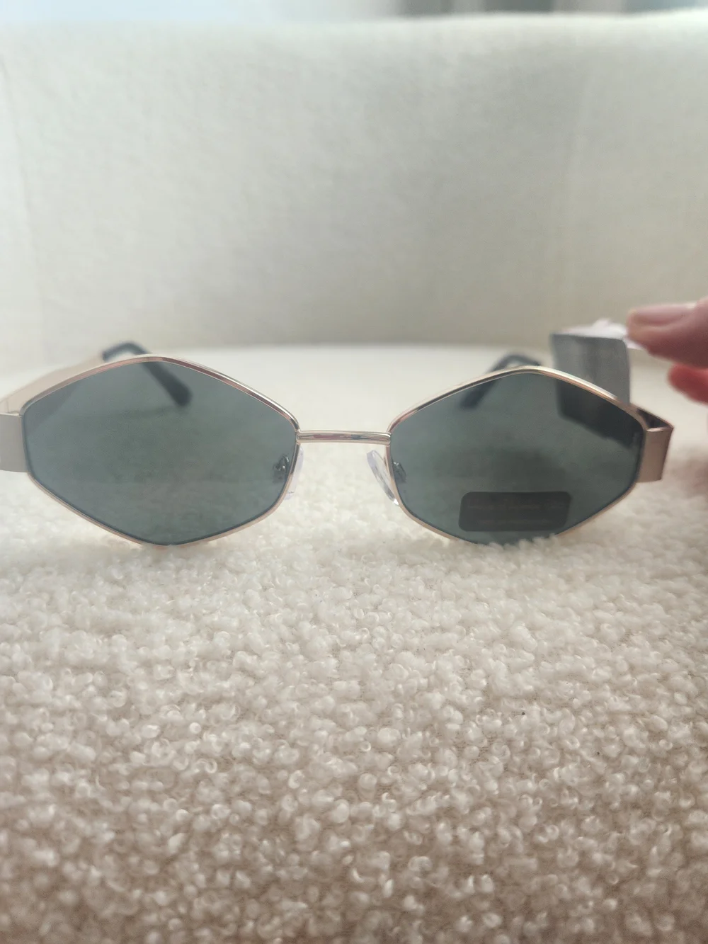 House Of Harlow 1960 Rose Gold Metal Geometric Sunglasses Green Lenses Y2K